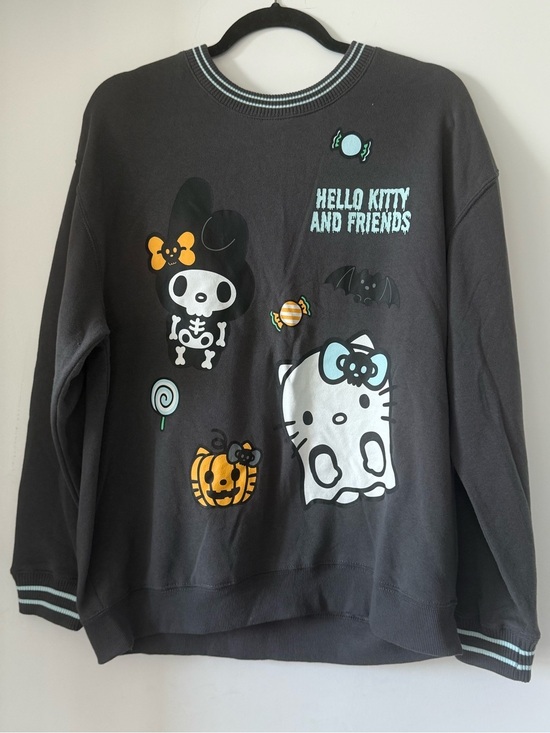 Hello Kitty Tops - Hello Kitty Black & White Halloween Graphic Sweatshirt